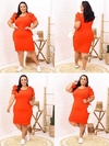 Vestido Midi Canelado Manga Bufante Plus Size Laranja