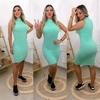 Vestido Midi Canelado Gola Alta Sem Manga Verde Água