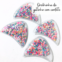 Orelhinha de gatinho com confete colorido - 5,5cm (2 unidades)