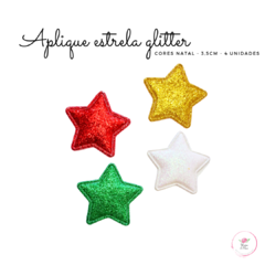 Aplique estrela Glitter cores natal 3,5cm (4 unidades) - comprar online