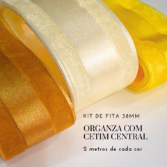 Kit Fita organza com cetim central 38mm (2 metros de cada cor)