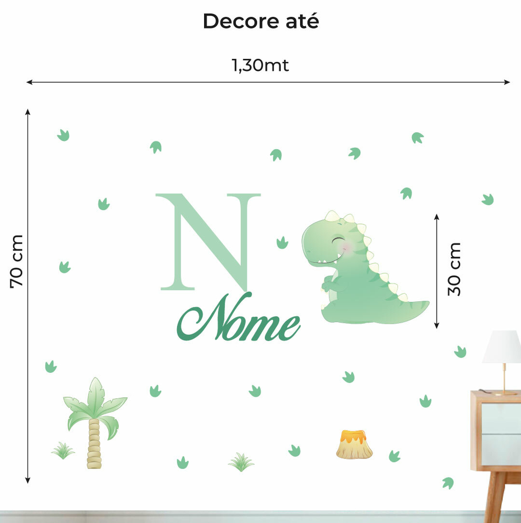 Adesivo para Porta Dinossauro Baby Desenho Verde Com Nome - Fran Adesivos  de Parede