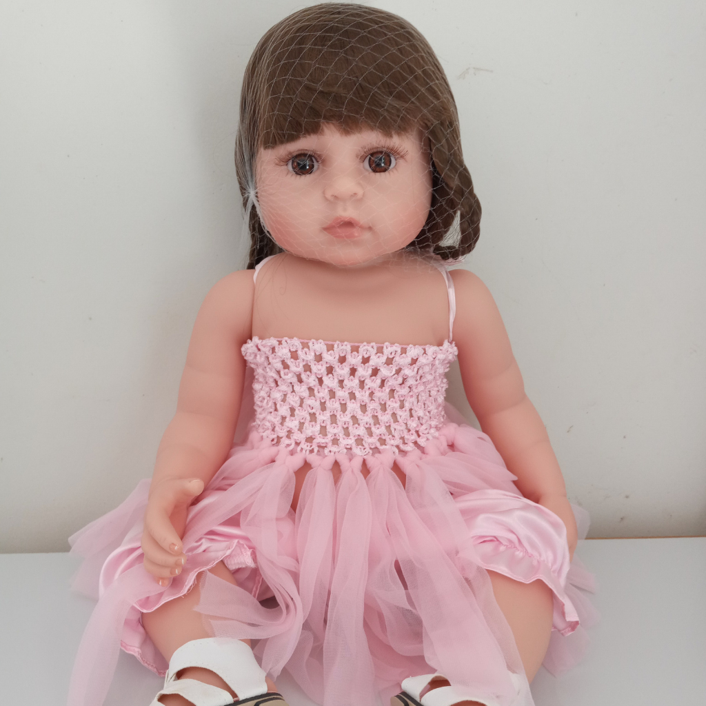 Boneca Bebê Reborn Silicone Menina 55cm (Princesa Boneca Rosa) com