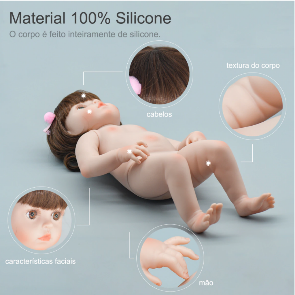 Boneca Bebê Reborn 48cm Menina Elefante Olhos Azuis Corpo de 100% Silicone  Presentes Para Crianças