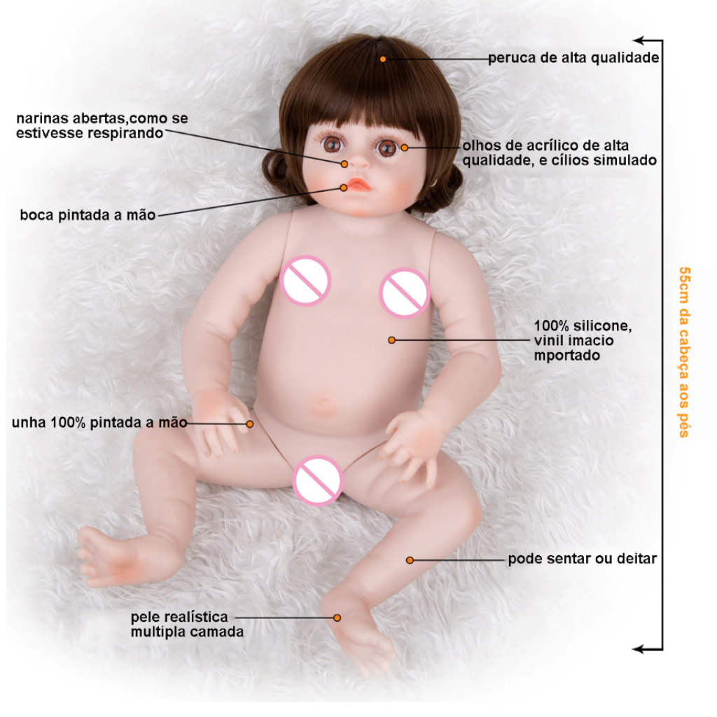 Boneca Bebê Reborn 48cm Menina Elefante Olhos Azuis Corpo de 100% Silicone  Presentes Para Crianças