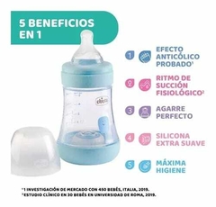 Mamadera Perfect 5 150ml 0m+ Flujo Lento Chicco Celeste en internet