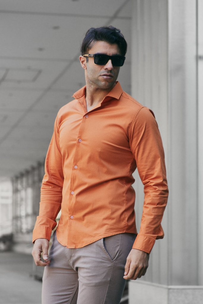 Camisa naranja hombre sales
