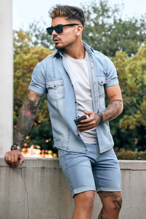 Camisa de jean manga corta hombre best sale