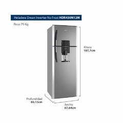 Heladera No Frost Inverter Dispenser 424 Lts Metal HDR430N12M Drean - comprar online