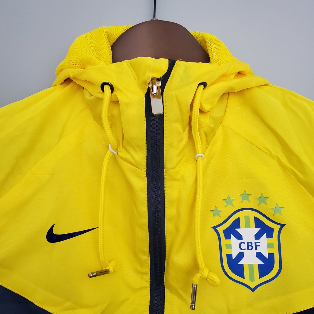 Blusa Corta Vento Sele o Brasileira Nike Masculina Amarelo e Azul