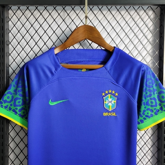 Camisa infantil + Calção Seleção Brasileira II 2022 Nike Unissex - Azul  (COPA DO MUNDO 2022)