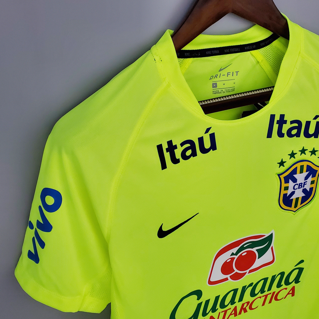 Camisa Seleção Brasileira Treino Todos os Patrocínios Torcedor Nike  Masculina - Verde limão