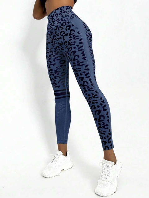 CALZA SEAMLESS Y FRUNCE - "LEOPARDO BLUE"