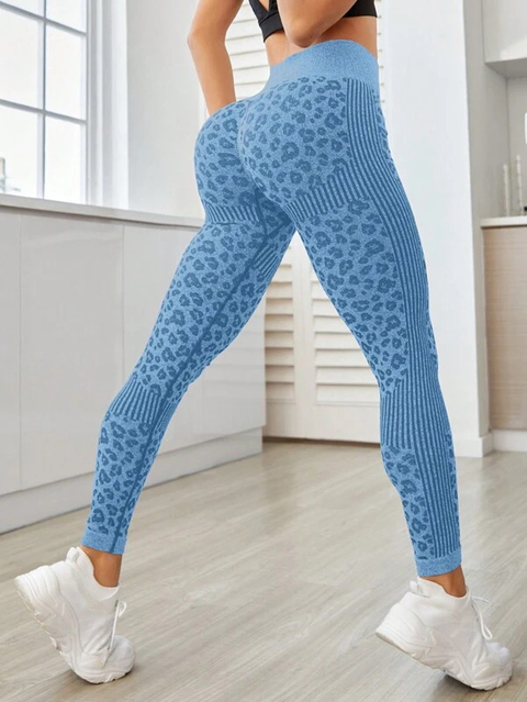 CALZA SEAMLESS Y FRUNCE - "LEOPARDO LIGHT BLUE"