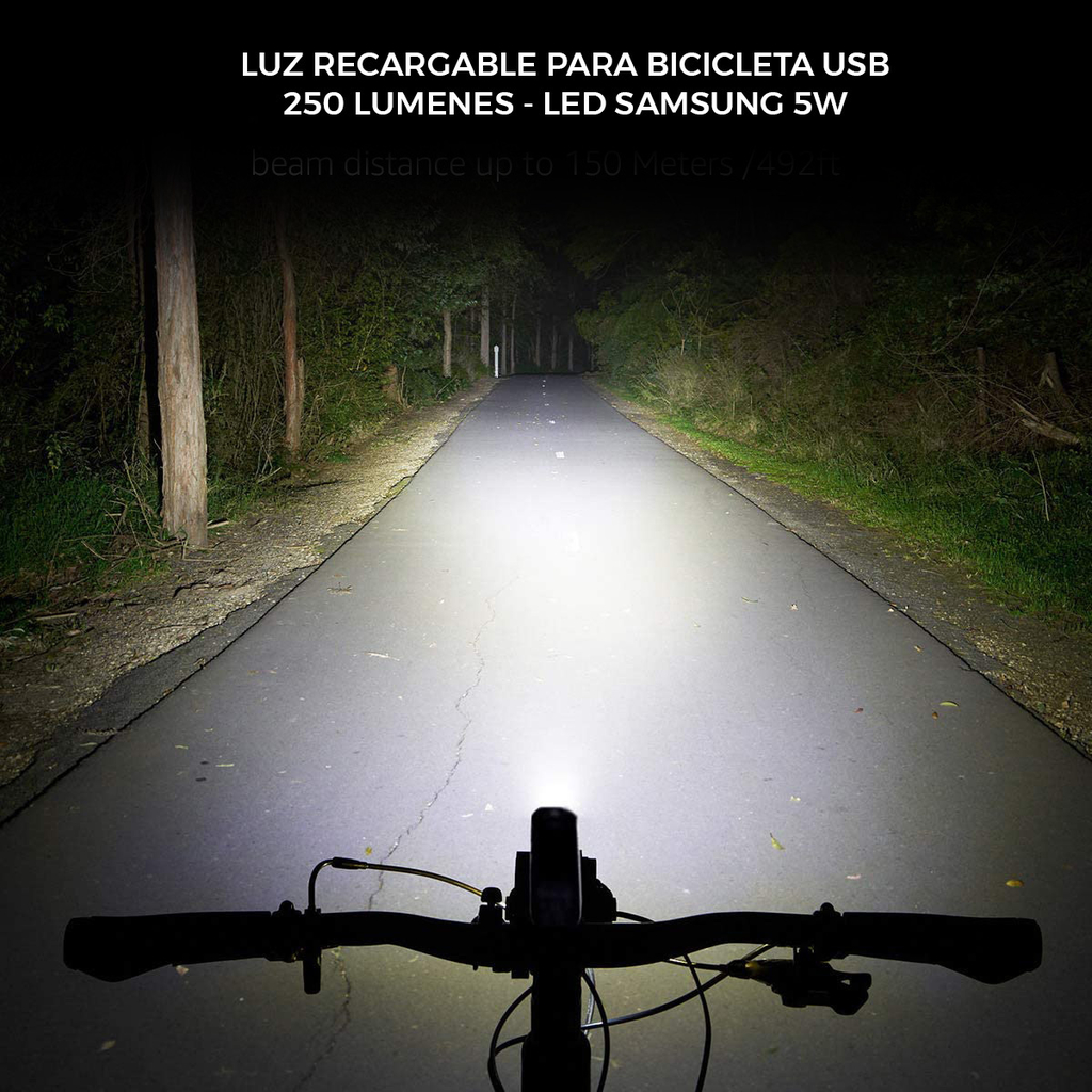 Luz foco LED recargable para bicicleta 250 lúmenes waterproof