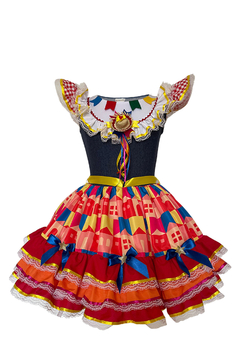Vestido Bandeirinha - Roupa de Festa Junina Menina Infantil de Luxo