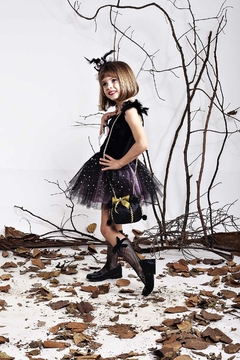 Fantasia Bruxa Infantil Halloween vestido e chapéu 2 cores a pronta entrega