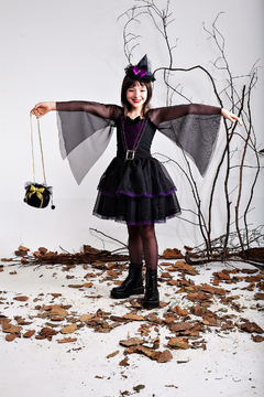 Fantasia Halloween Infantil Menina Vestido Bruxinha Morcego