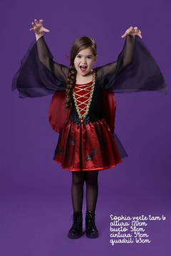 Fantasia Vampira Infantil Luxo Filó com Capa de Halloween