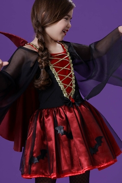 Fantasia Vampira Infantil de Halloween Vestido Super Luxo e
