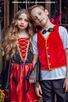 Fantasia Infantil Vampiro Halloween + Capa Super Confortável