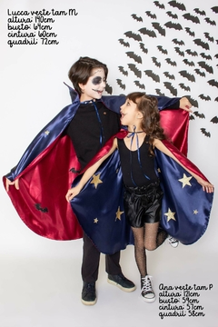 Capa Bruxa Infantil Dupla Face Fantasia Ravena de Halloween