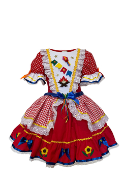Xadrez Vermelho - Vestido Quadriculado Festa Junina Infantil Menina