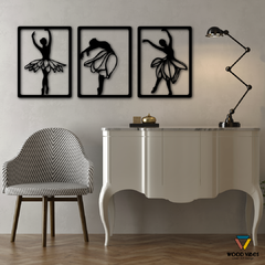 Trio de painéis Bailarina - Loja de Painéis Decorativos | Wood Vibes Laser Art Design