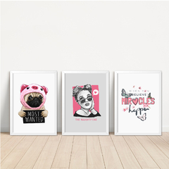 KIT 3 QUADROS GAROTA E O PUG - loja online