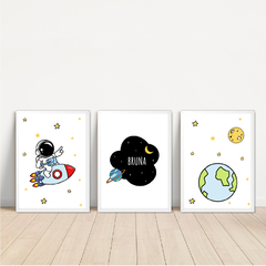 KIT 3 QUADROS ASTRONAUTA NO FOGUETE - comprar online