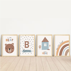 KIT 4 QUADROS URSO BOHO 2 AZUL - La Artes