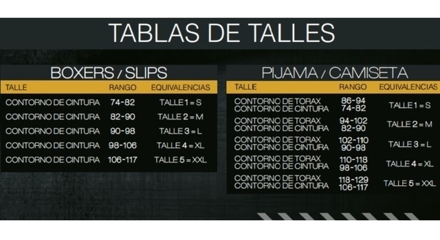 Tabla de talles boxer dufour hotsell
