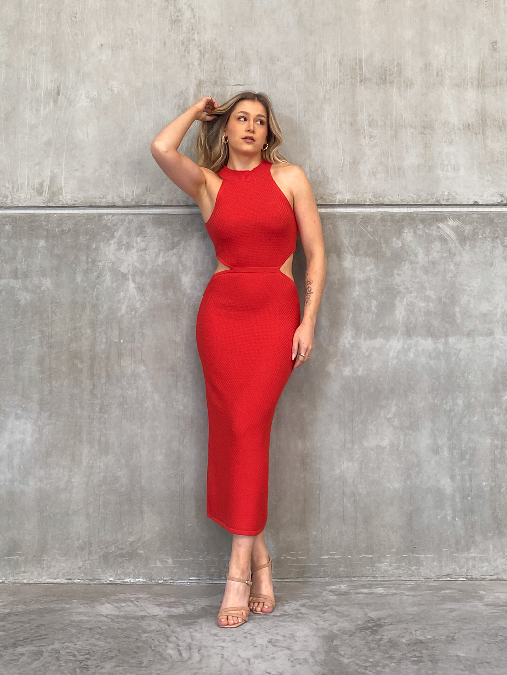 Vestido tricot sale vermelho