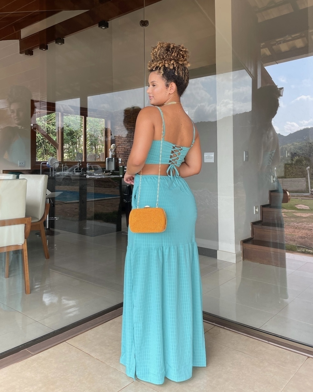 Vestido longo trançado nas cheap costas
