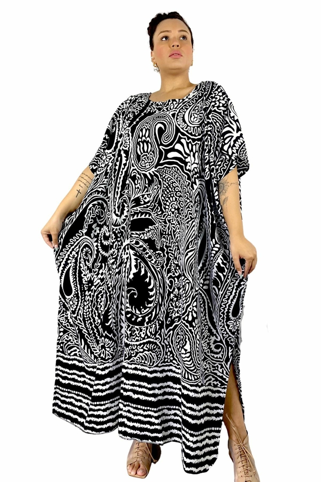 Vestido Tunica Longo Estampa Tribal Viscose Qualidade Linha Premium
