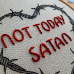 Quadro bastidor bordado - Not Today Satan - comprar online