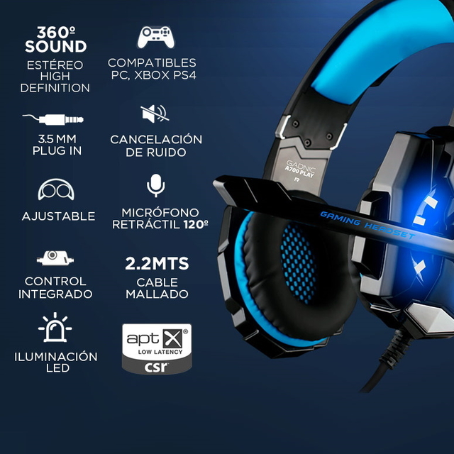 Auriculares Gadnic A700 Play Gamer Compatible Consolas Audio 360° -  MundoChip