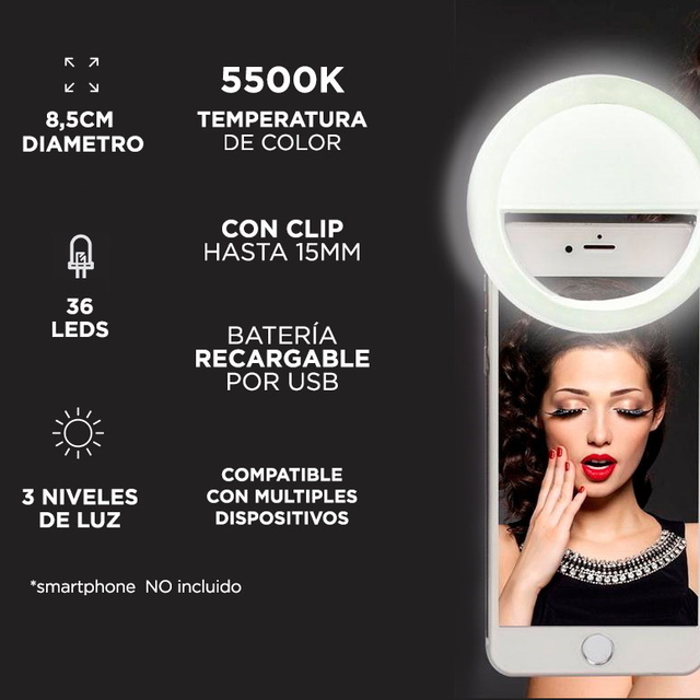 Aro Luz Led Selfie Foto Soporte Celular Microfono 3 En 1