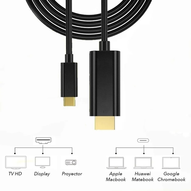 Cable Adaptador Usb Tipo C A Hdmi Celulares Macbook Pro Pc 4k Noga 1.8m -  MundoChip