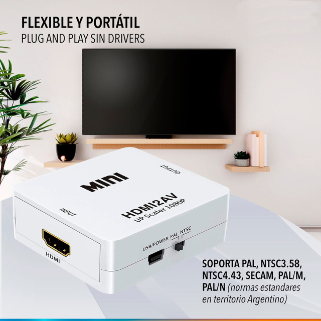 Adaptador Convertidor HDMI a RCA AV Audio Video Conversor Tv - MundoChip