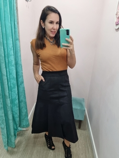 Saia em Suede com fenda - Preto