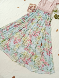 Vestido longo rosa e azul floral princesa - P/M - loja online