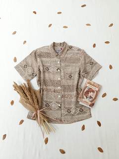 Camisa vintage bege paisley - G