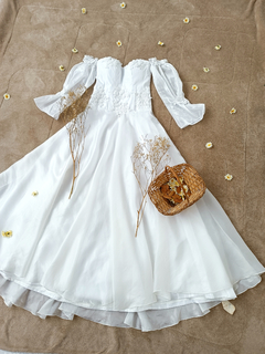 Vestido de noiva branco godê princesa mangas ciganinhas - P/M - comprar online