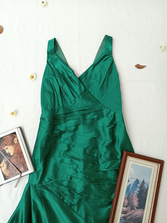 Vestido longo verde sereia drapeado - M - comprar online