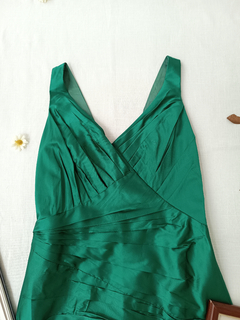 Vestido longo verde sereia drapeado - M - Themargare