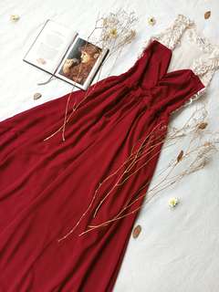 Vestido longo festa vinho marsala com tule franzido - M - loja online