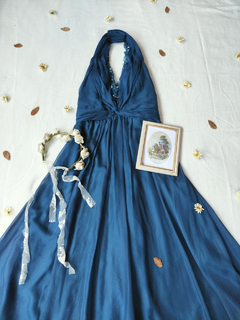 Vestido longo festa azul petroleo frente unica - P/PP - Themargare