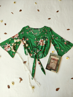 Blusa cropped verde floral de amarrar Youcom - M