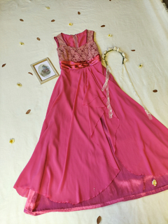 Imagem do Vestido longo festa rosa evasê com renda - G